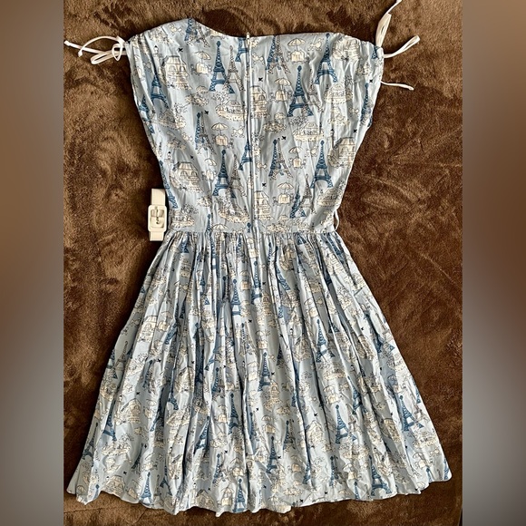 SOLD | ModCloth x Bernie Dexter Blue Sophie Dress Eiffel Tower Poodle SMALL - Picture 4 of 12